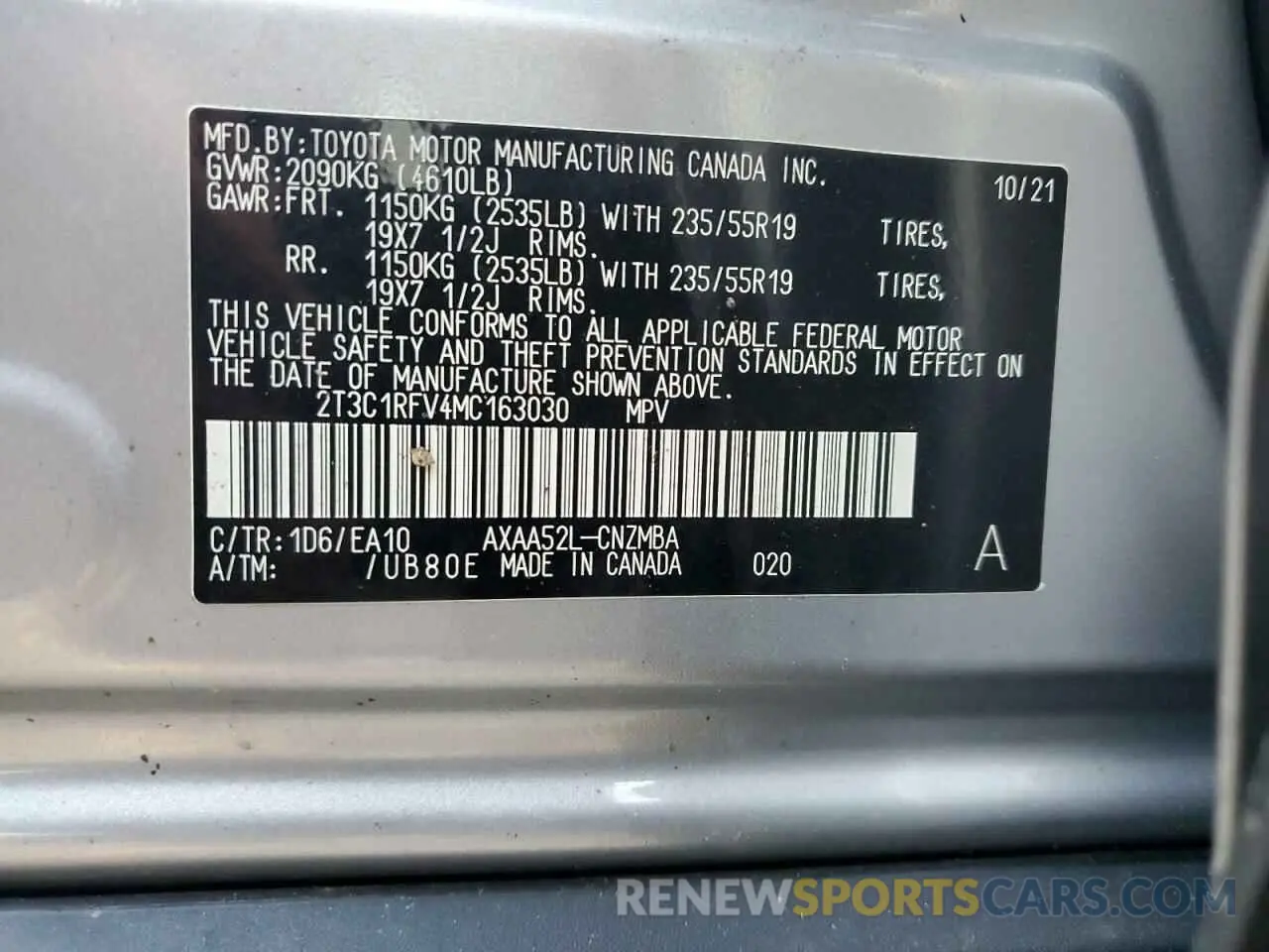 14 Photograph of a damaged car 2T3C1RFV4MC163030 TOYOTA RAV4 2021