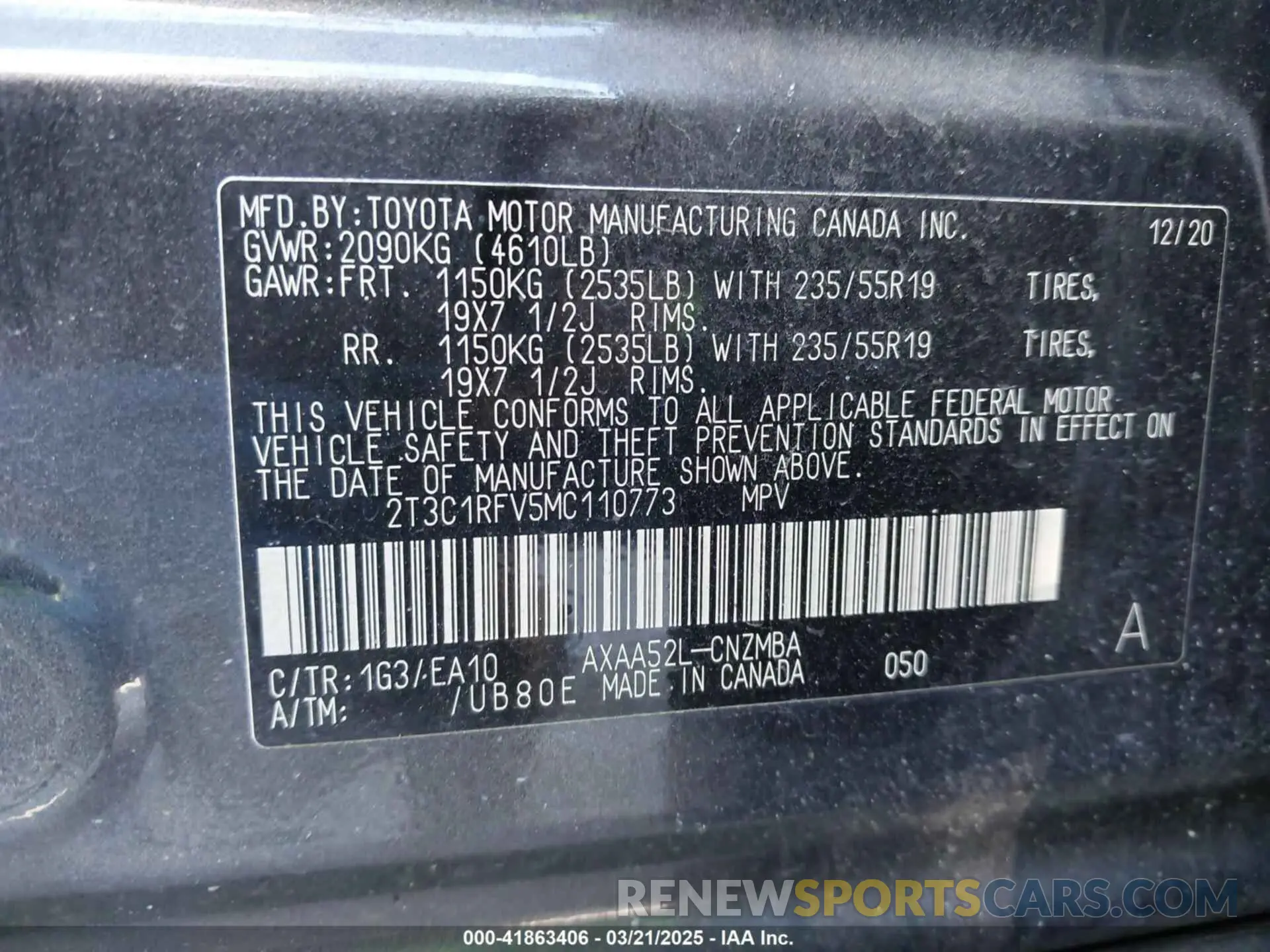 9 Photograph of a damaged car 2T3C1RFV5MC110773 TOYOTA RAV4 2021