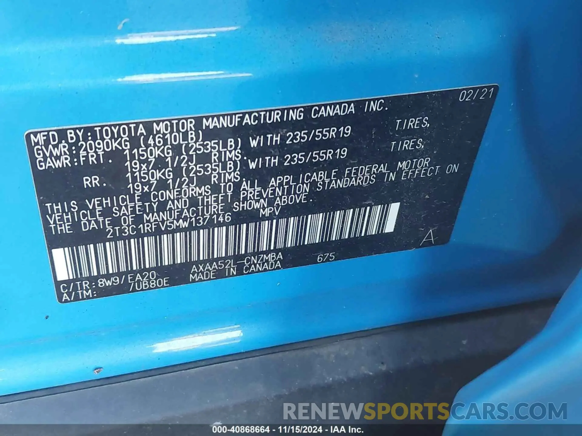 9 Photograph of a damaged car 2T3C1RFV5MW137146 TOYOTA RAV4 2021