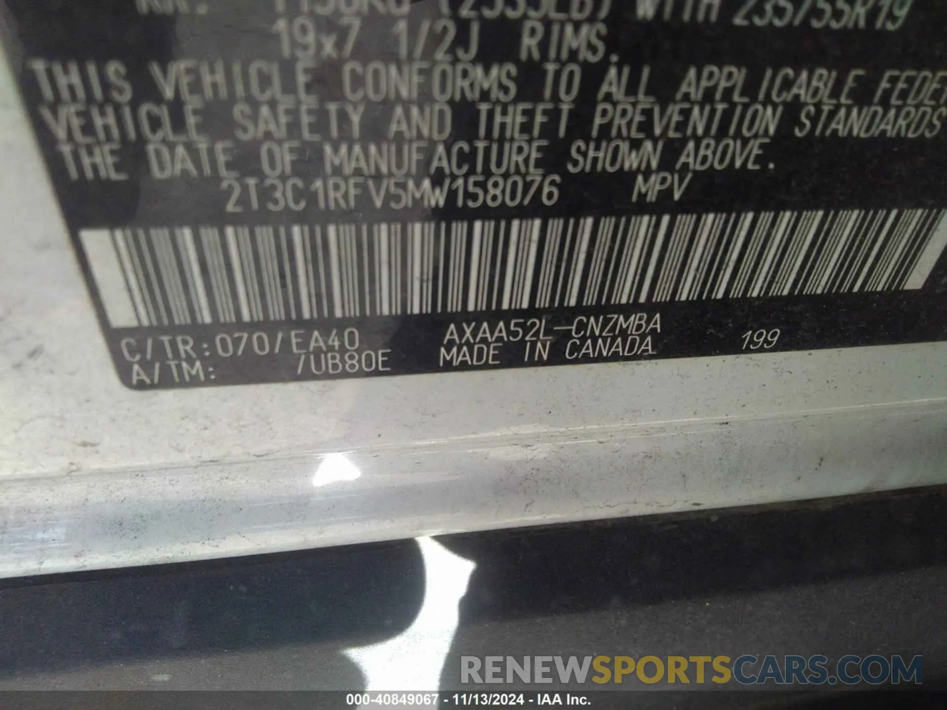 9 Photograph of a damaged car 2T3C1RFV5MW158076 TOYOTA RAV4 2021