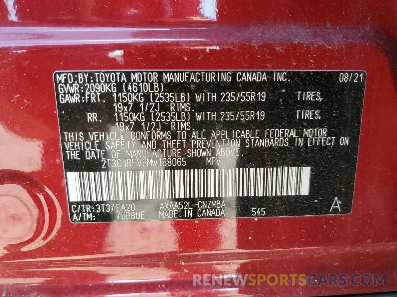 14 Photograph of a damaged car 2T3C1RFV6MW168065 TOYOTA RAV4 2021