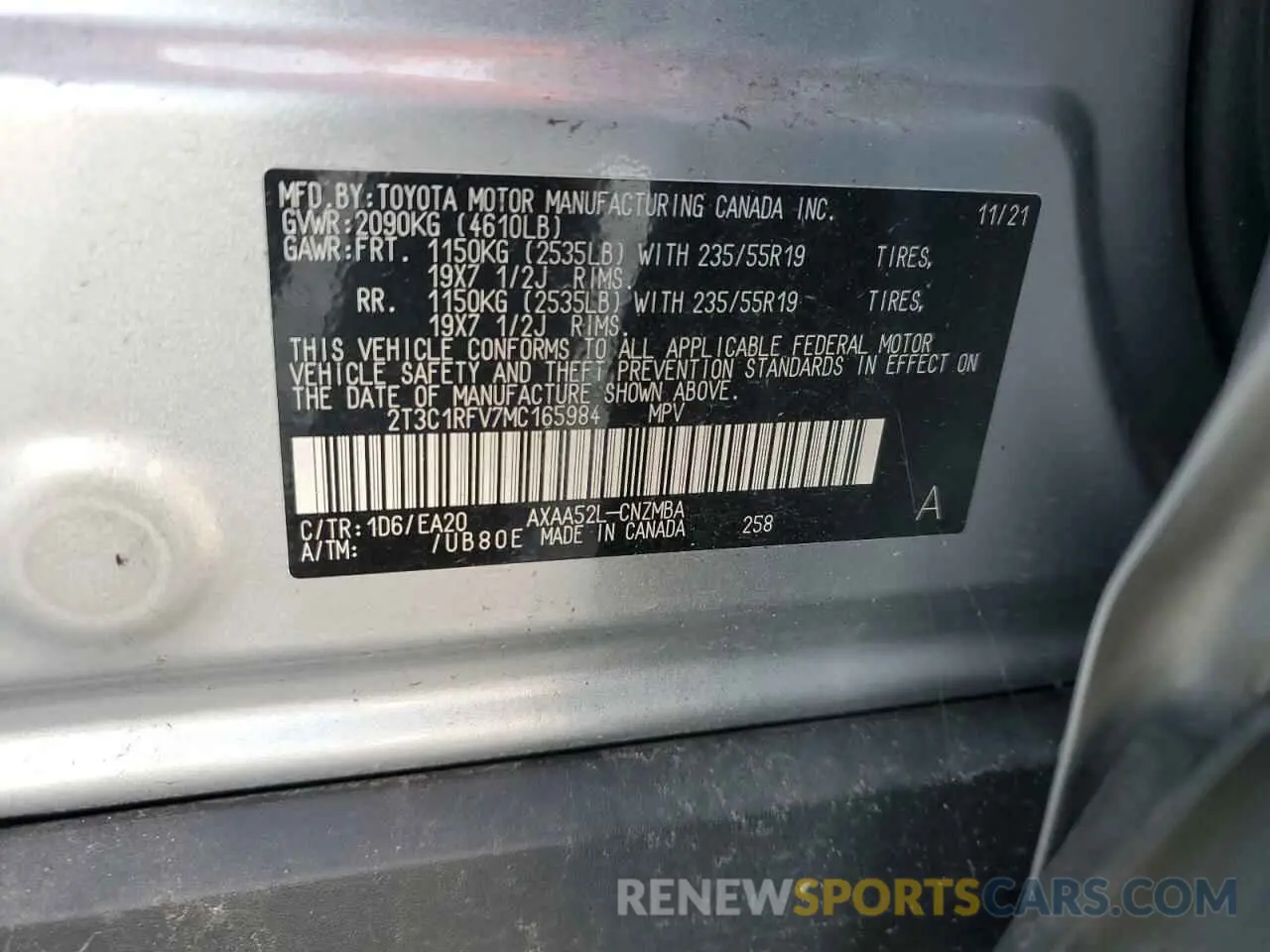 13 Photograph of a damaged car 2T3C1RFV7MC165984 TOYOTA RAV4 2021