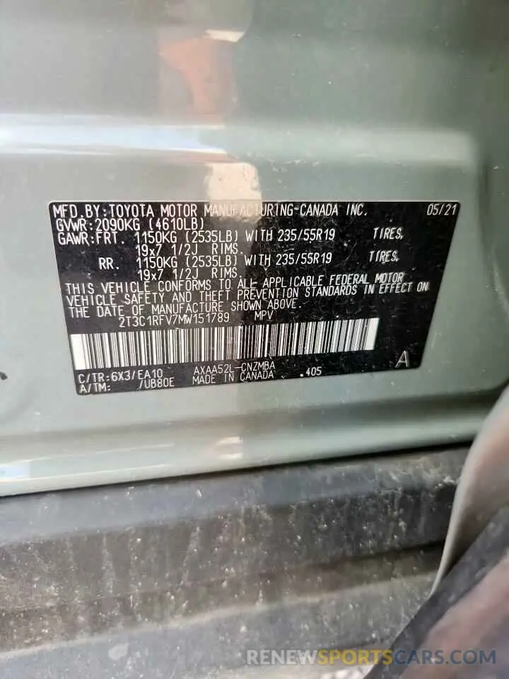 13 Photograph of a damaged car 2T3C1RFV7MW151789 TOYOTA RAV4 2021