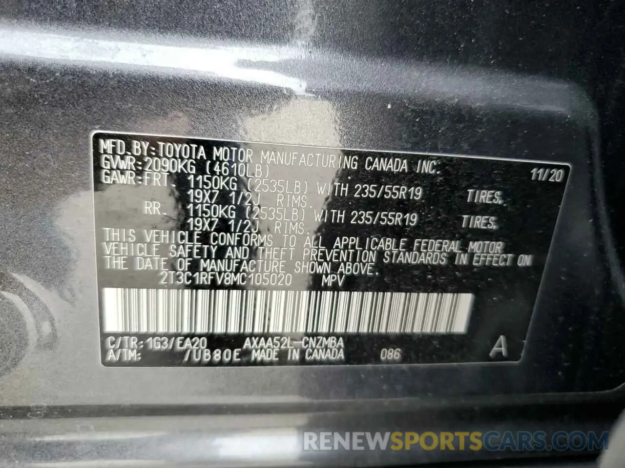 13 Photograph of a damaged car 2T3C1RFV8MC105020 TOYOTA RAV4 2021