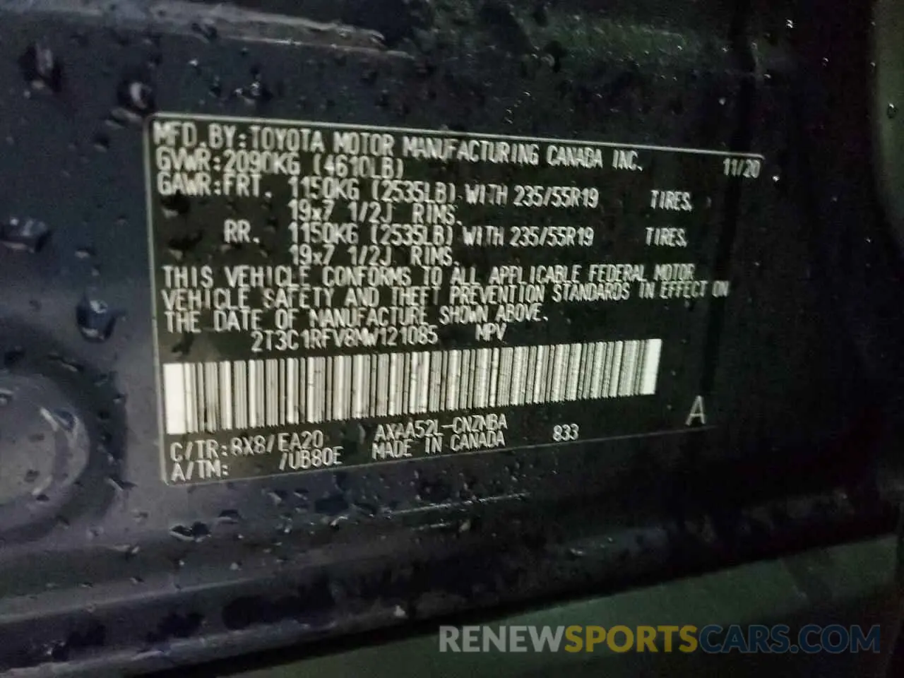 13 Photograph of a damaged car 2T3C1RFV8MW121085 TOYOTA RAV4 2021