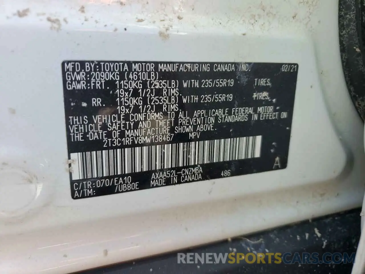 13 Photograph of a damaged car 2T3C1RFV8MW138467 TOYOTA RAV4 2021