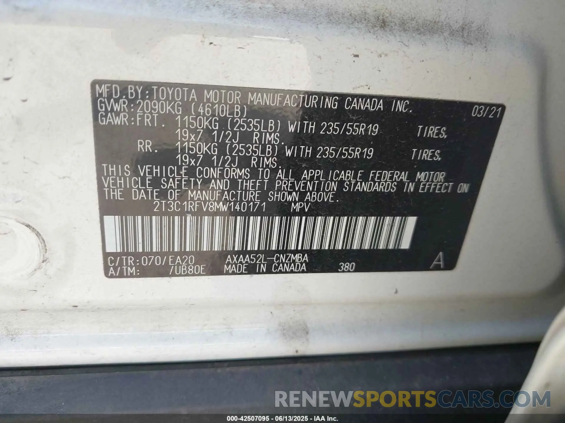9 Photograph of a damaged car 2T3C1RFV8MW140171 TOYOTA RAV4 2021
