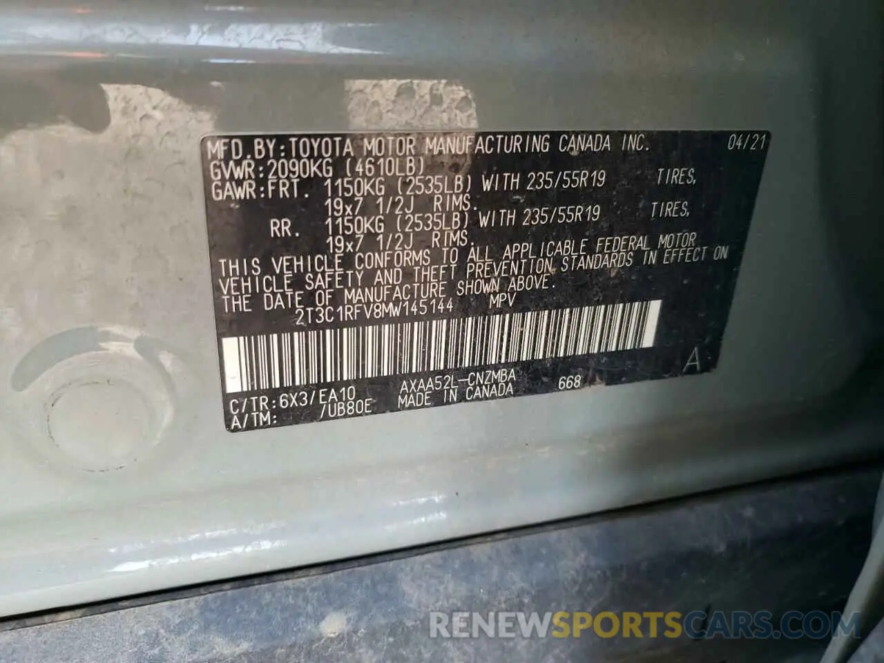 13 Photograph of a damaged car 2T3C1RFV8MW145144 TOYOTA RAV4 2021