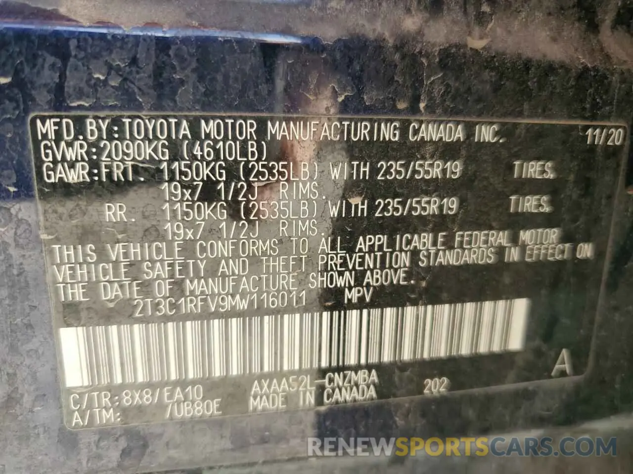 13 Photograph of a damaged car 2T3C1RFV9MW116011 TOYOTA RAV4 2021