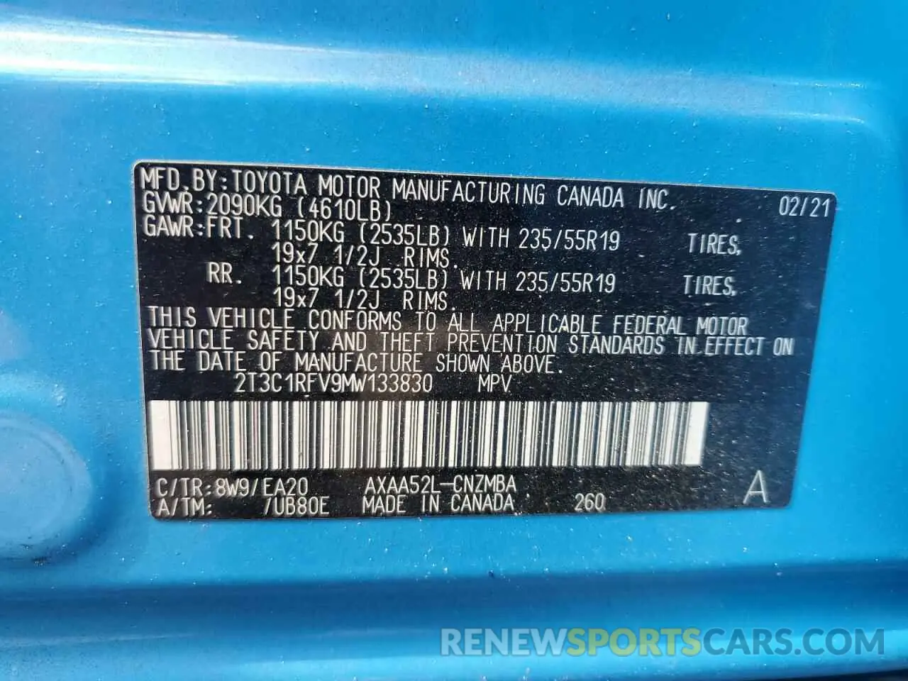 14 Photograph of a damaged car 2T3C1RFV9MW133830 TOYOTA RAV4 2021
