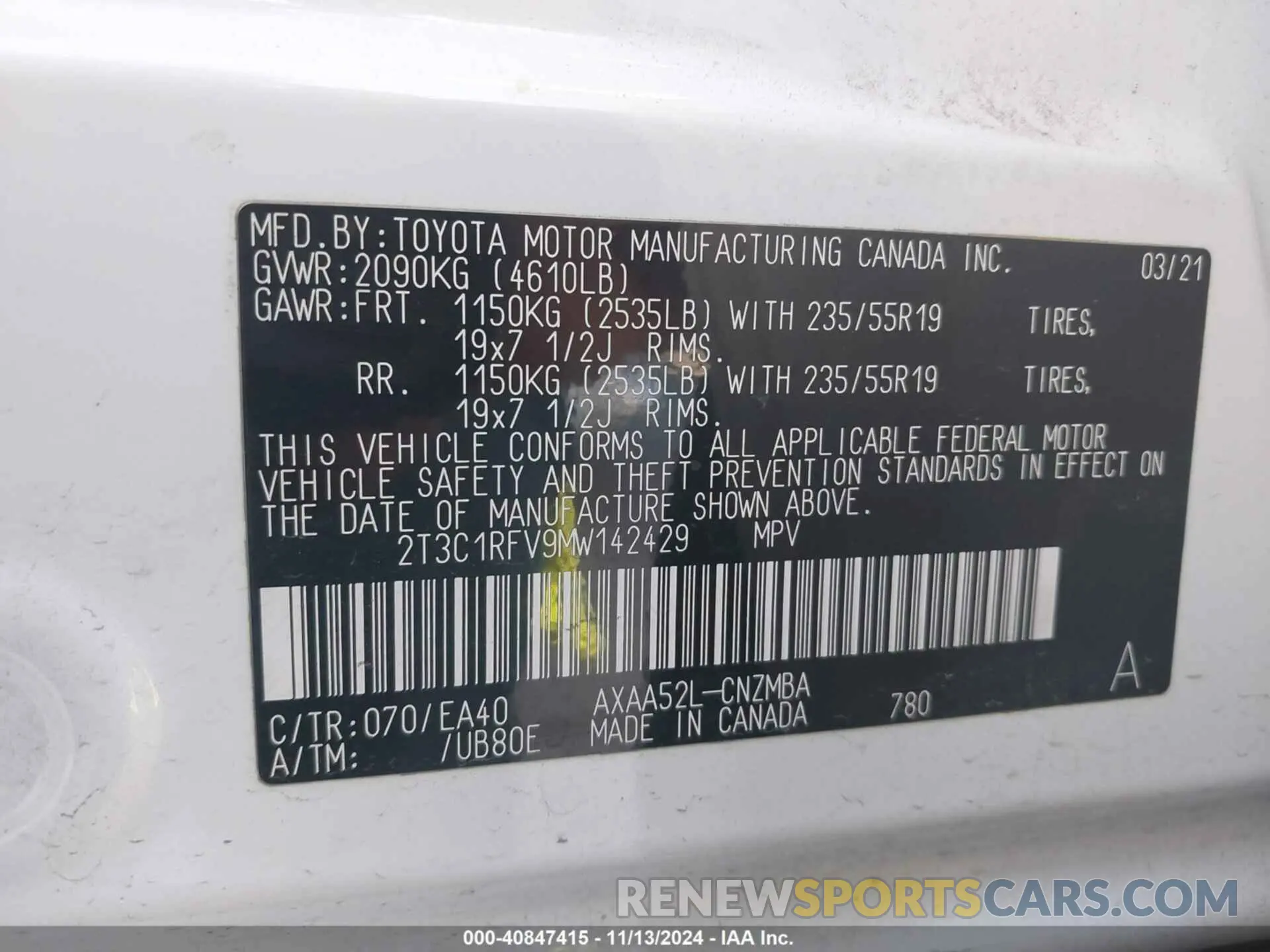 9 Photograph of a damaged car 2T3C1RFV9MW142429 TOYOTA RAV4 2021