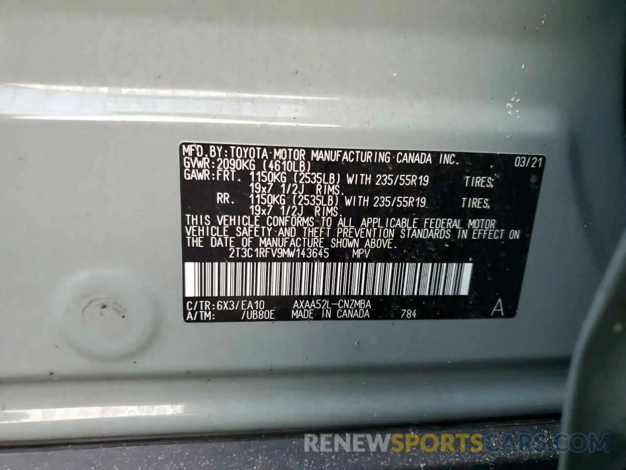 12 Photograph of a damaged car 2T3C1RFV9MW143645 TOYOTA RAV4 2021
