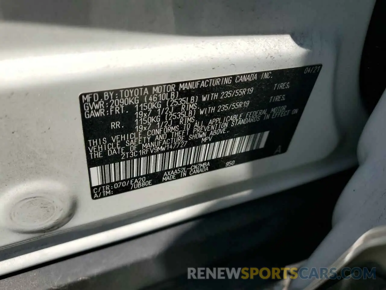 13 Photograph of a damaged car 2T3C1RFV9MW147727 TOYOTA RAV4 2021