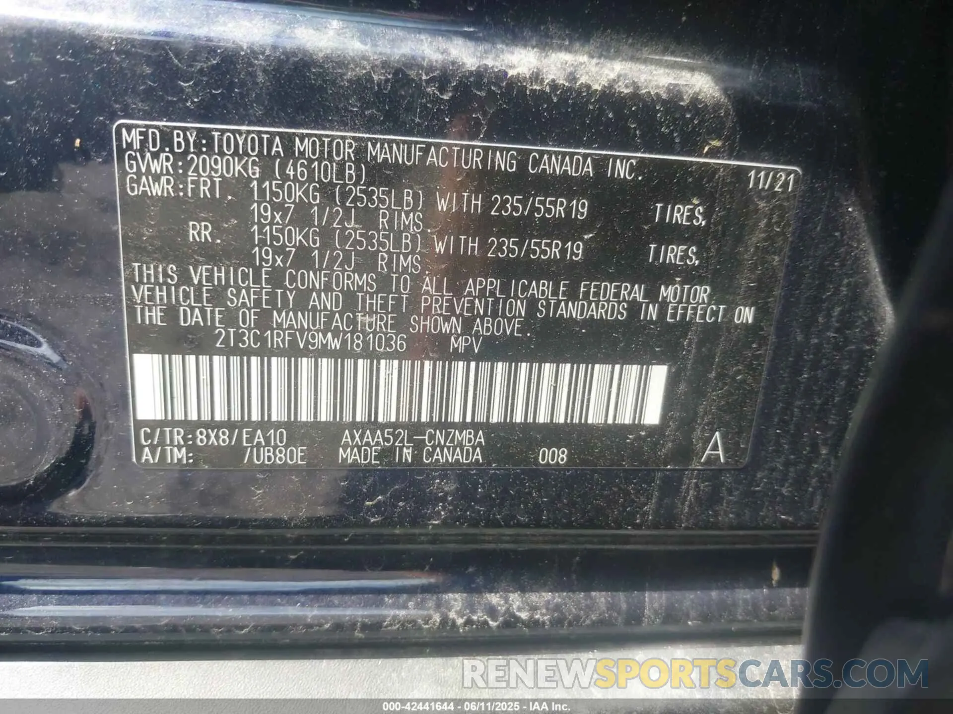 9 Photograph of a damaged car 2T3C1RFV9MW181036 TOYOTA RAV4 2021