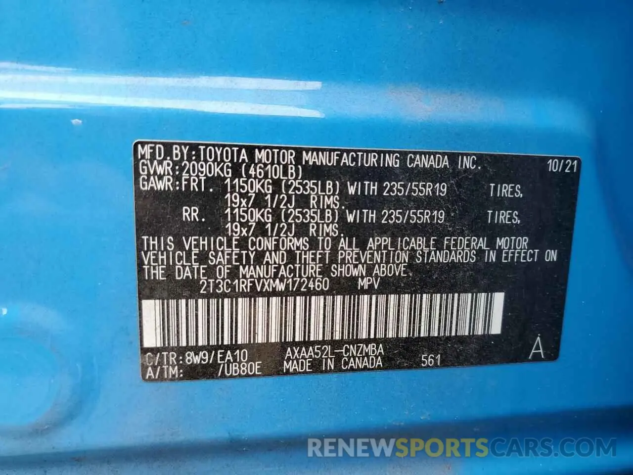 13 Photograph of a damaged car 2T3C1RFVXMW172460 TOYOTA RAV4 2021