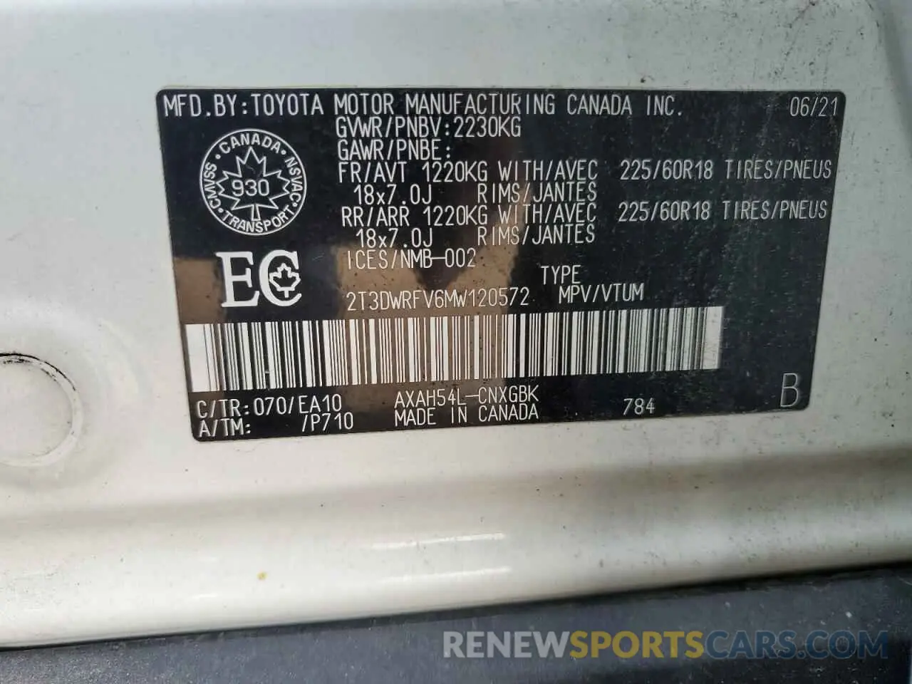 14 Photograph of a damaged car 2T3DWRFV6MW120572 TOYOTA RAV4 2021