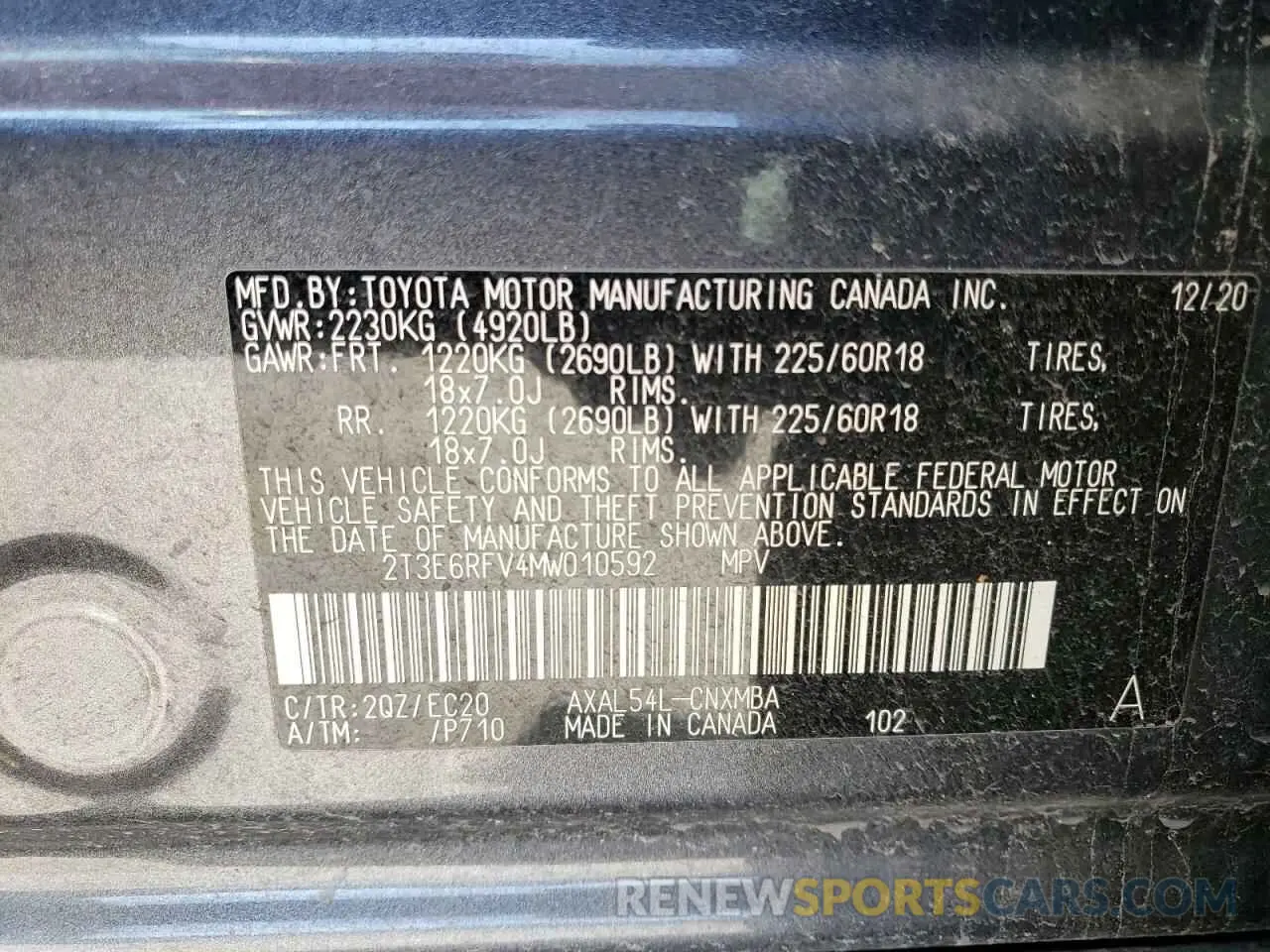 13 Photograph of a damaged car 2T3E6RFV4MW010592 TOYOTA RAV4 2021