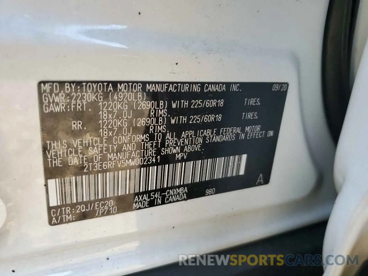 13 Photograph of a damaged car 2T3E6RFV5MW002341 TOYOTA RAV4 2021