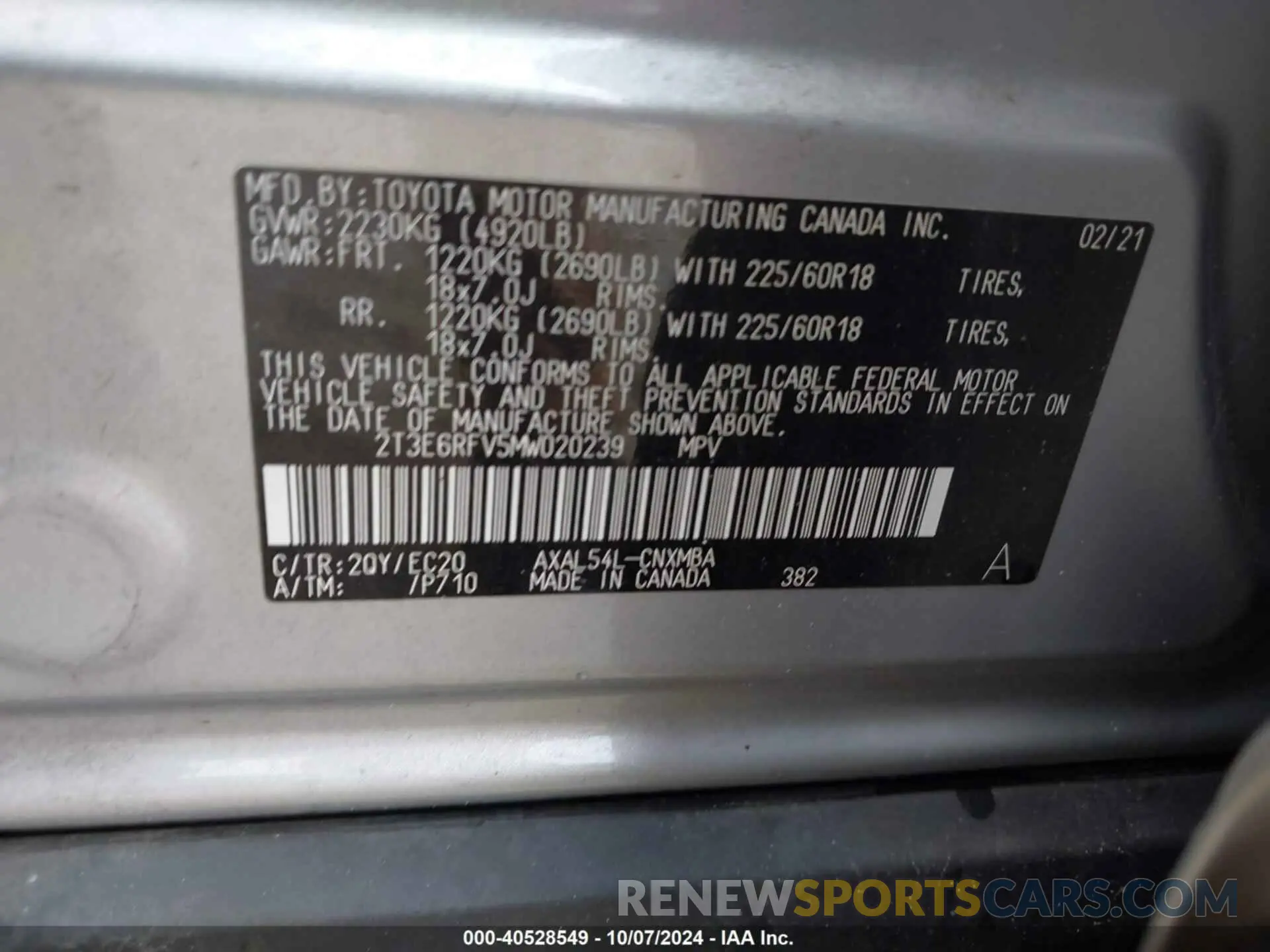 9 Photograph of a damaged car 2T3E6RFV5MW020239 TOYOTA RAV4 2021