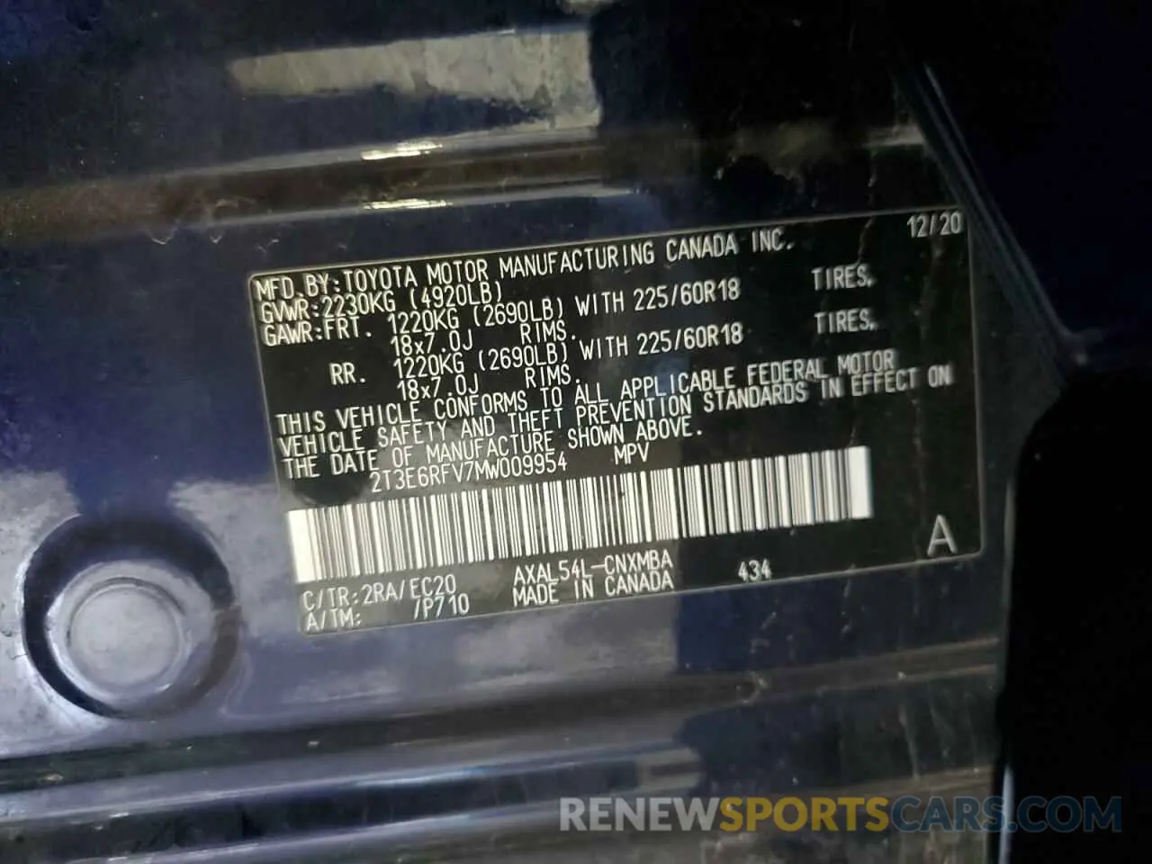 13 Photograph of a damaged car 2T3E6RFV7MW009954 TOYOTA RAV4 2021