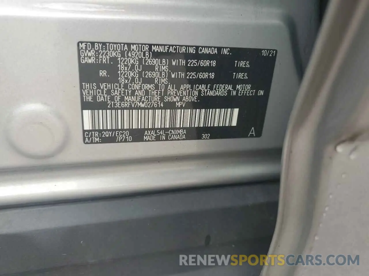 13 Photograph of a damaged car 2T3E6RFV7MW027614 TOYOTA RAV4 2021