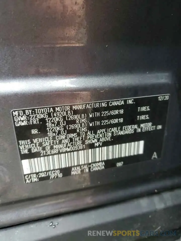 13 Photograph of a damaged car 2T3E6RFV8MW009381 TOYOTA RAV4 2021