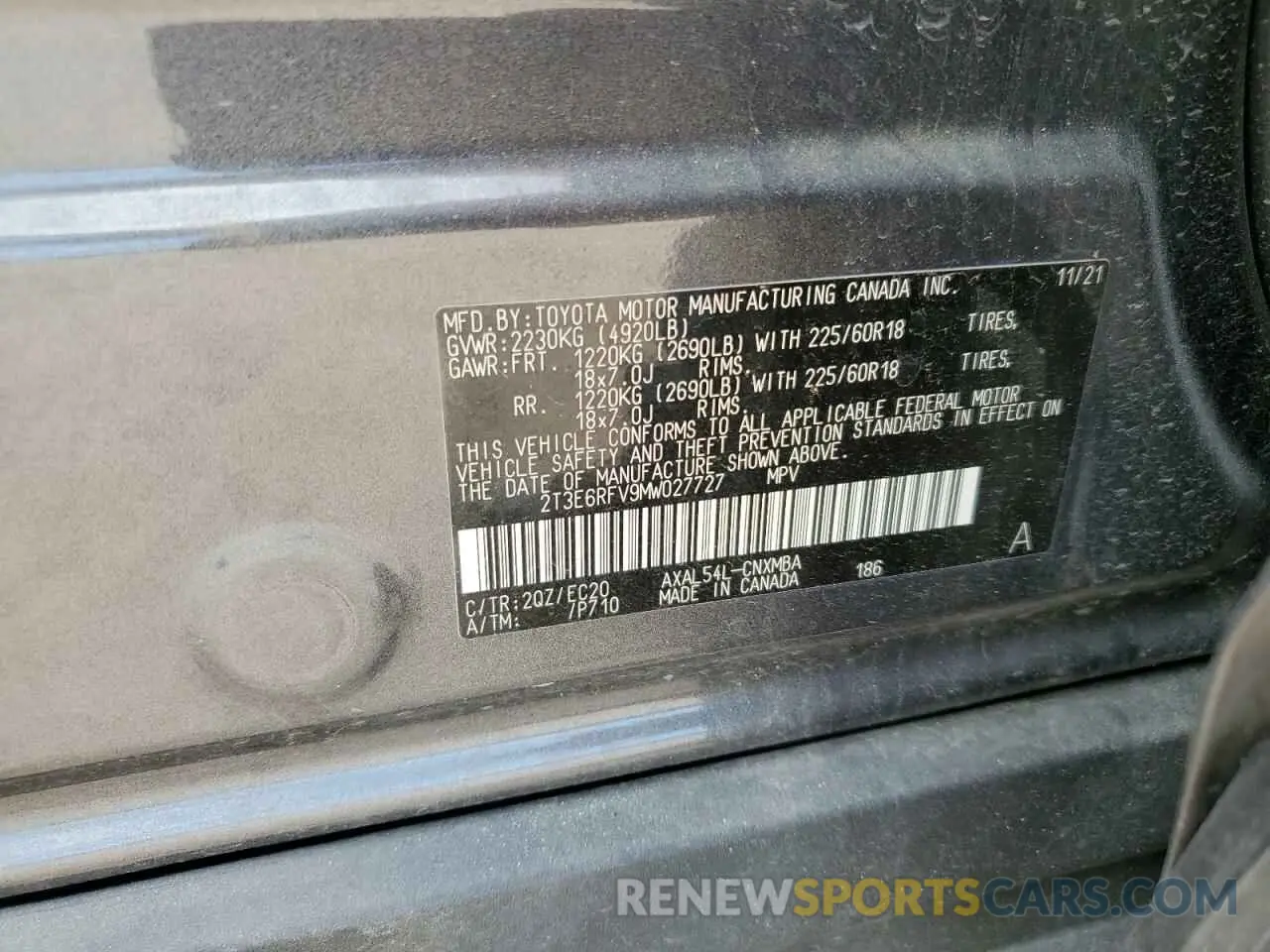 13 Photograph of a damaged car 2T3E6RFV9MW027727 TOYOTA RAV4 2021