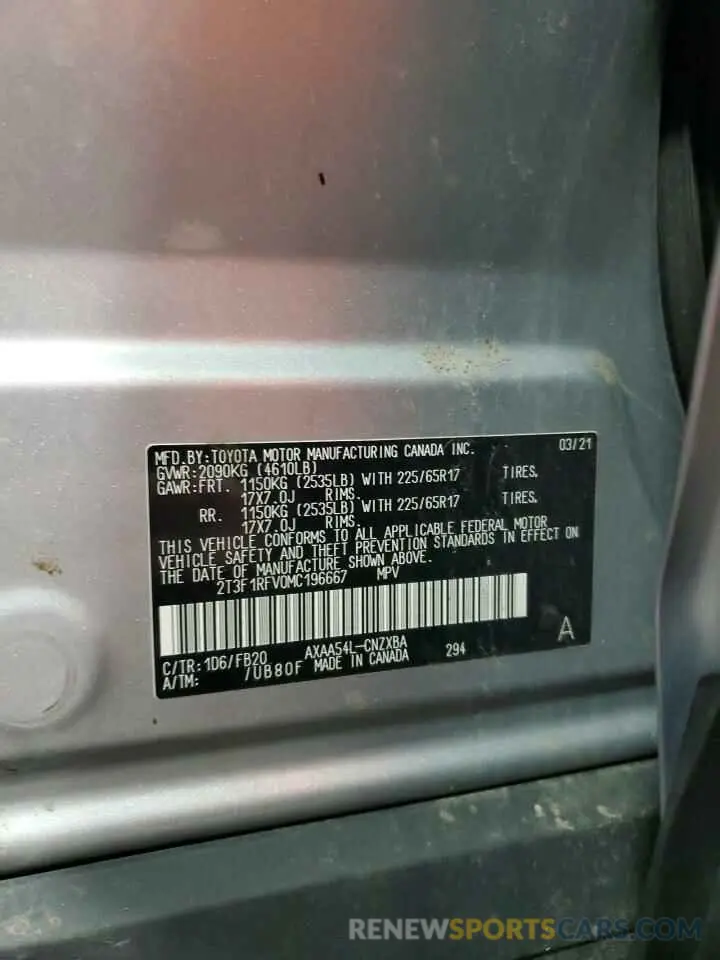 15 Photograph of a damaged car 2T3F1RFV0MC196667 TOYOTA RAV4 2021