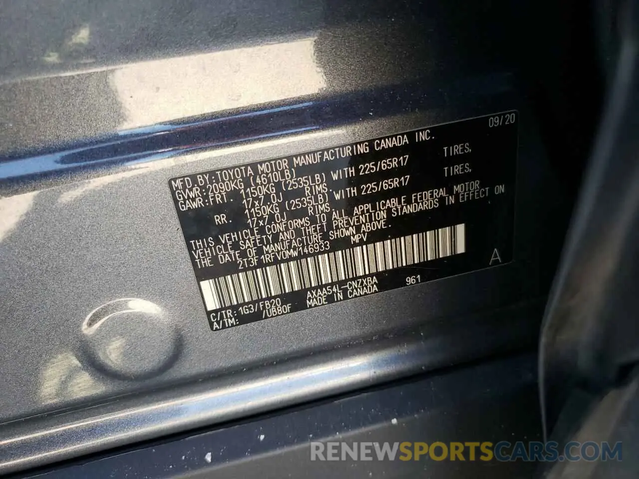13 Photograph of a damaged car 2T3F1RFV0MW146933 TOYOTA RAV4 2021