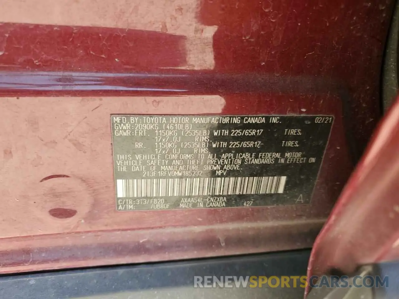 12 Photograph of a damaged car 2T3F1RFV0MW185232 TOYOTA RAV4 2021