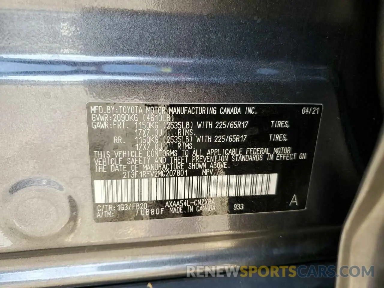 14 Photograph of a damaged car 2T3F1RFV2MC207801 TOYOTA RAV4 2021