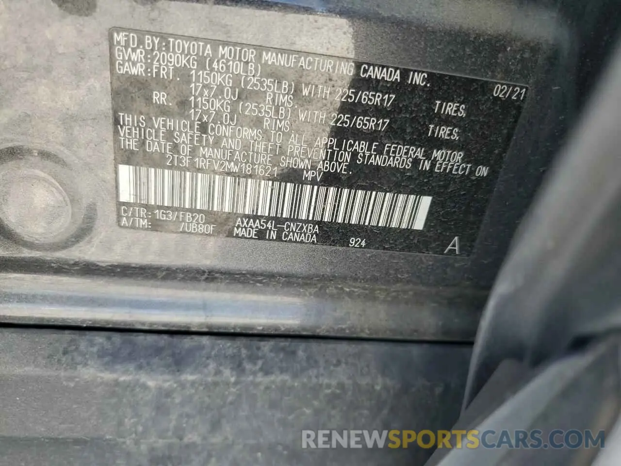 13 Photograph of a damaged car 2T3F1RFV2MW181621 TOYOTA RAV4 2021