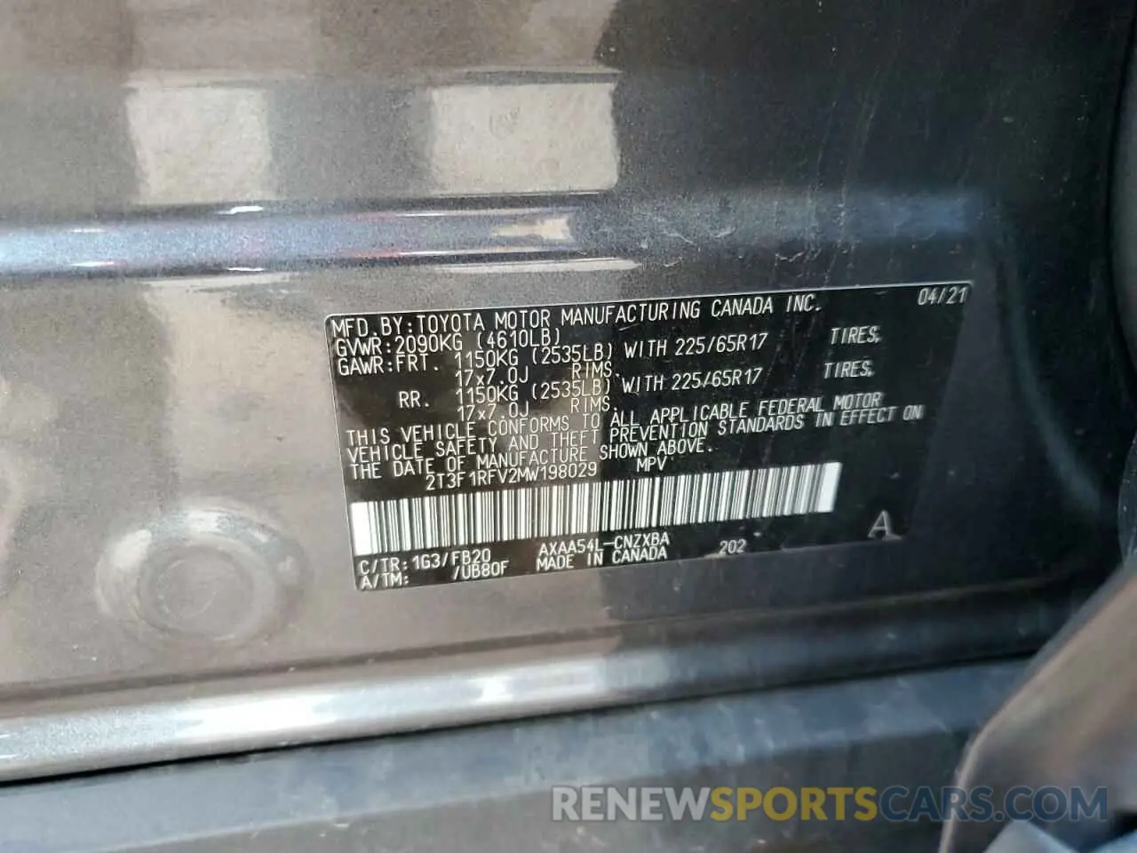 12 Photograph of a damaged car 2T3F1RFV2MW198029 TOYOTA RAV4 2021