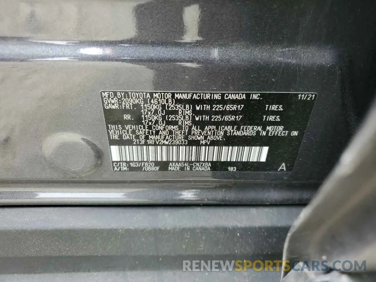 13 Photograph of a damaged car 2T3F1RFV2MW239033 TOYOTA RAV4 2021