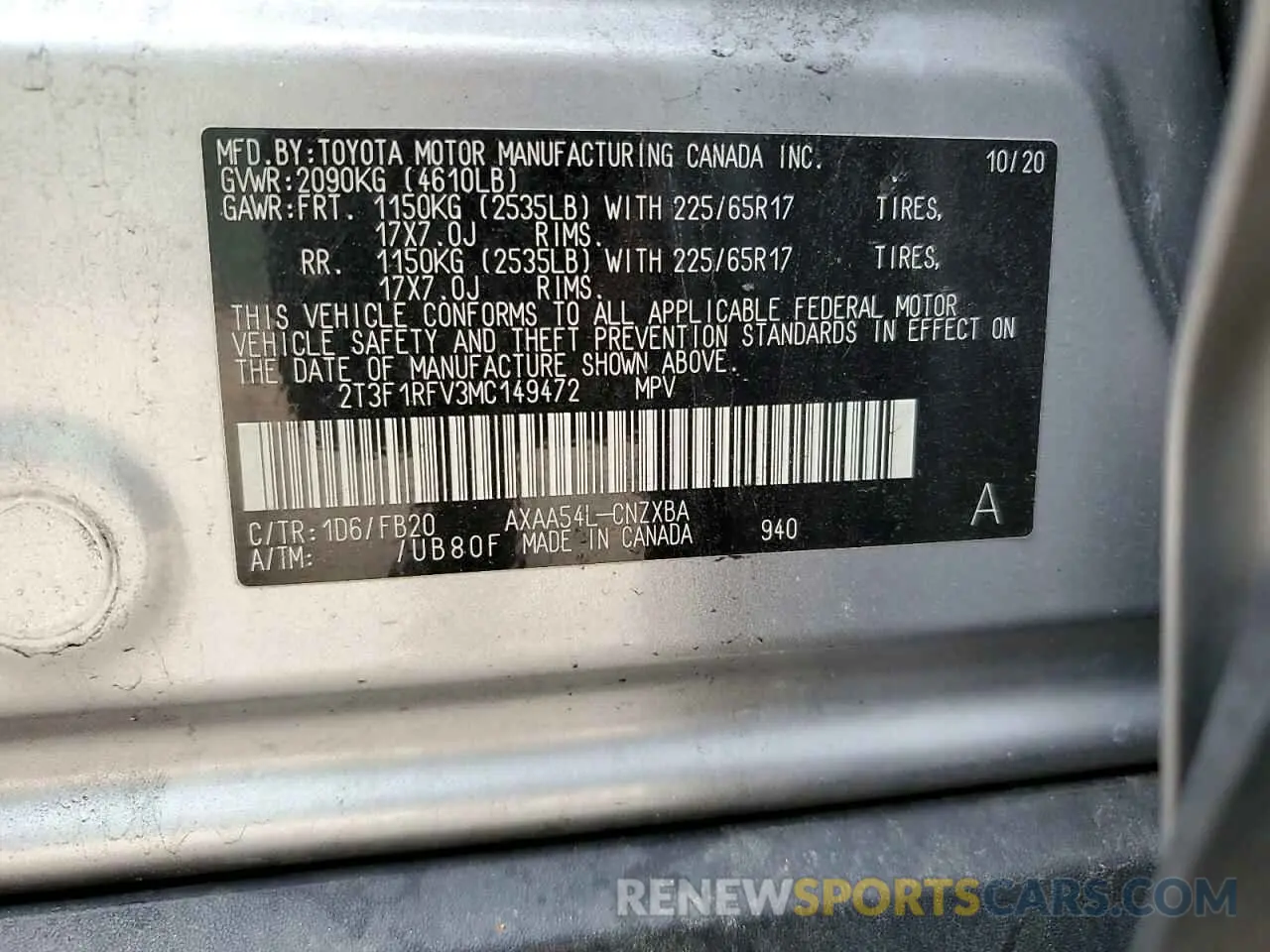 14 Photograph of a damaged car 2T3F1RFV3MC149472 TOYOTA RAV4 2021