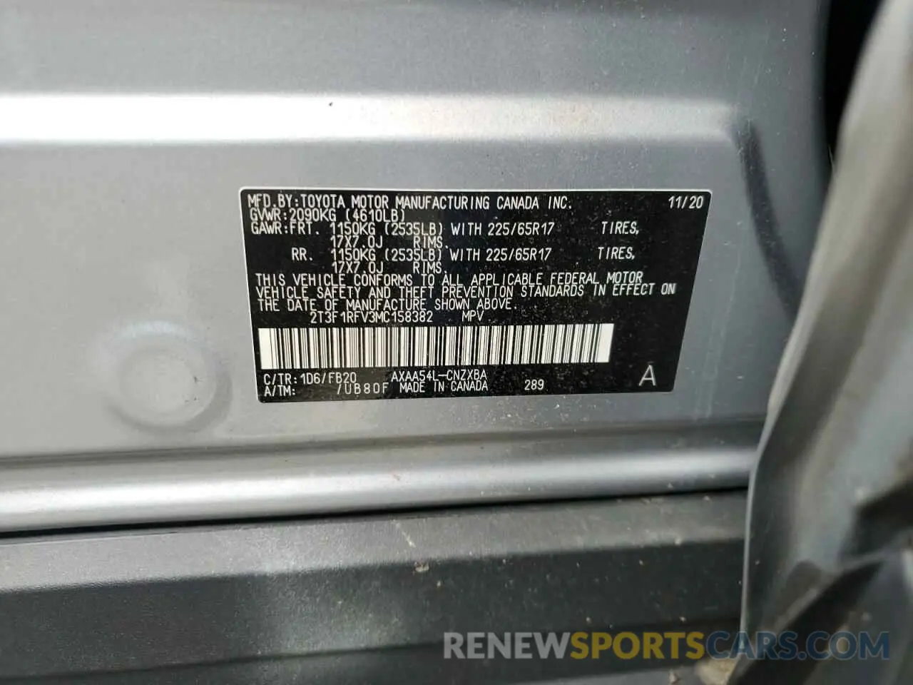 13 Photograph of a damaged car 2T3F1RFV3MC158382 TOYOTA RAV4 2021