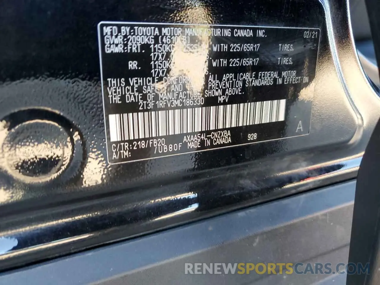 13 Photograph of a damaged car 2T3F1RFV3MC186330 TOYOTA RAV4 2021