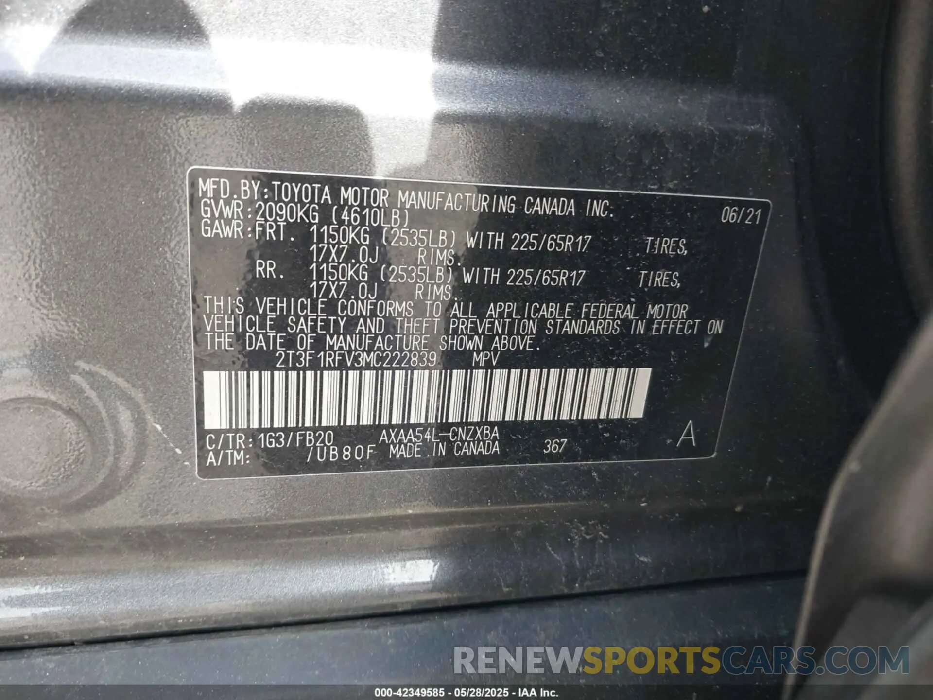 9 Photograph of a damaged car 2T3F1RFV3MC222839 TOYOTA RAV4 2021