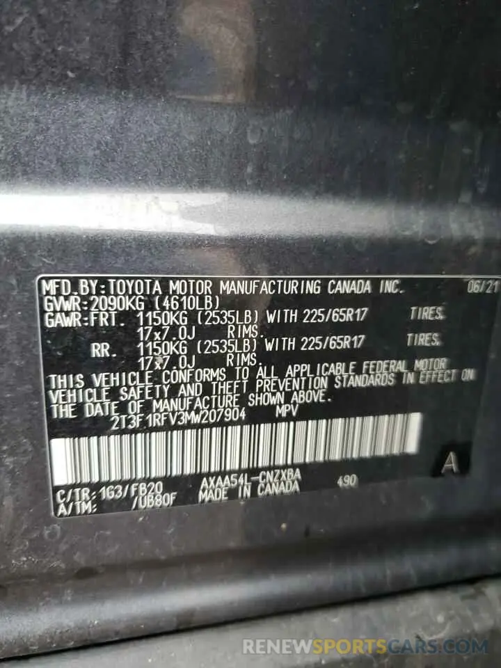 13 Photograph of a damaged car 2T3F1RFV3MW207904 TOYOTA RAV4 2021
