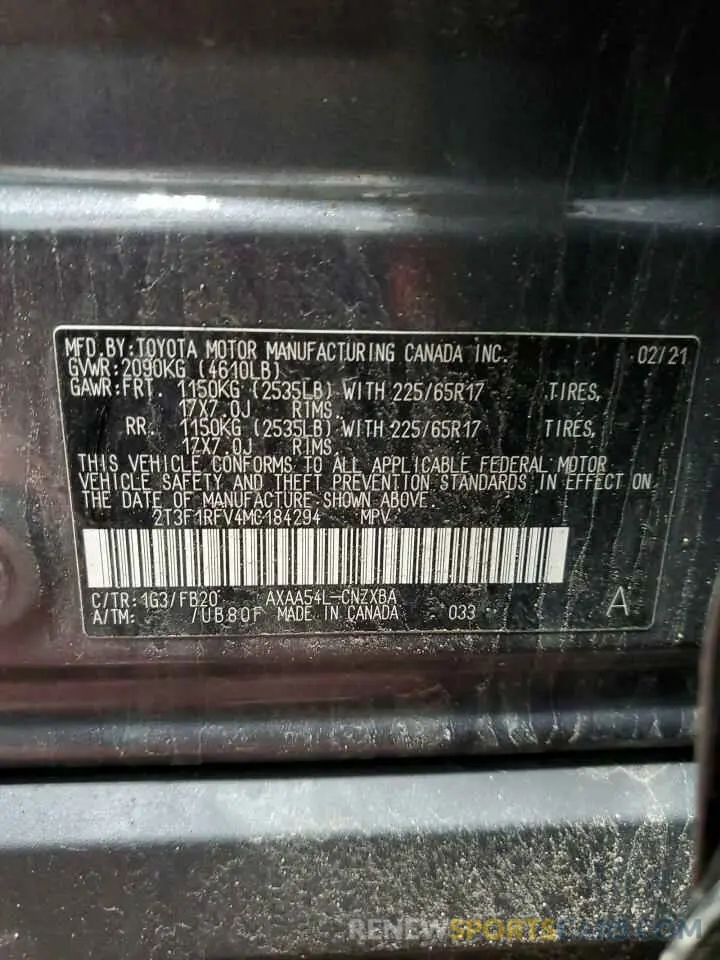 13 Photograph of a damaged car 2T3F1RFV4MC184294 TOYOTA RAV4 2021
