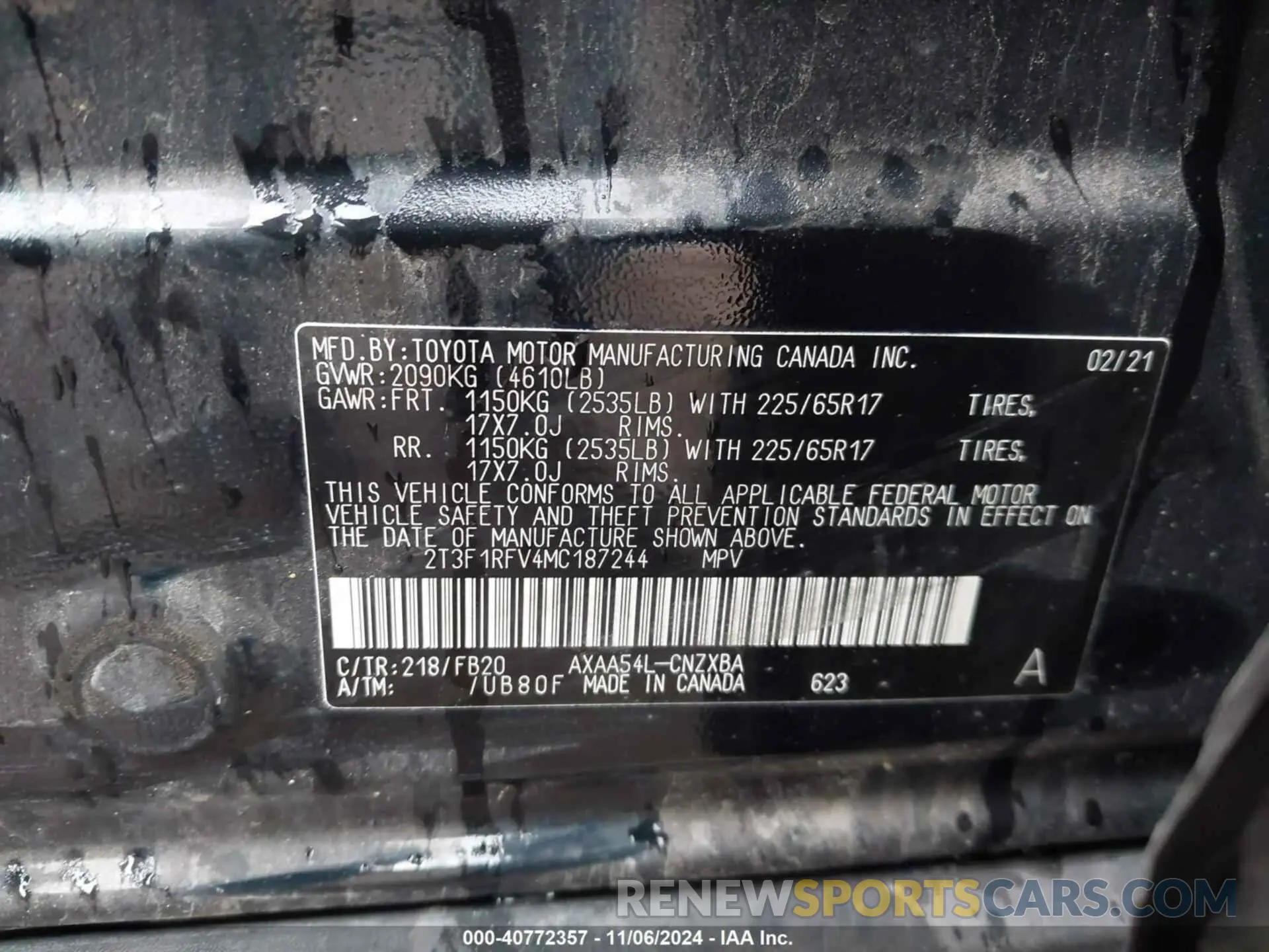 9 Photograph of a damaged car 2T3F1RFV4MC187244 TOYOTA RAV4 2021