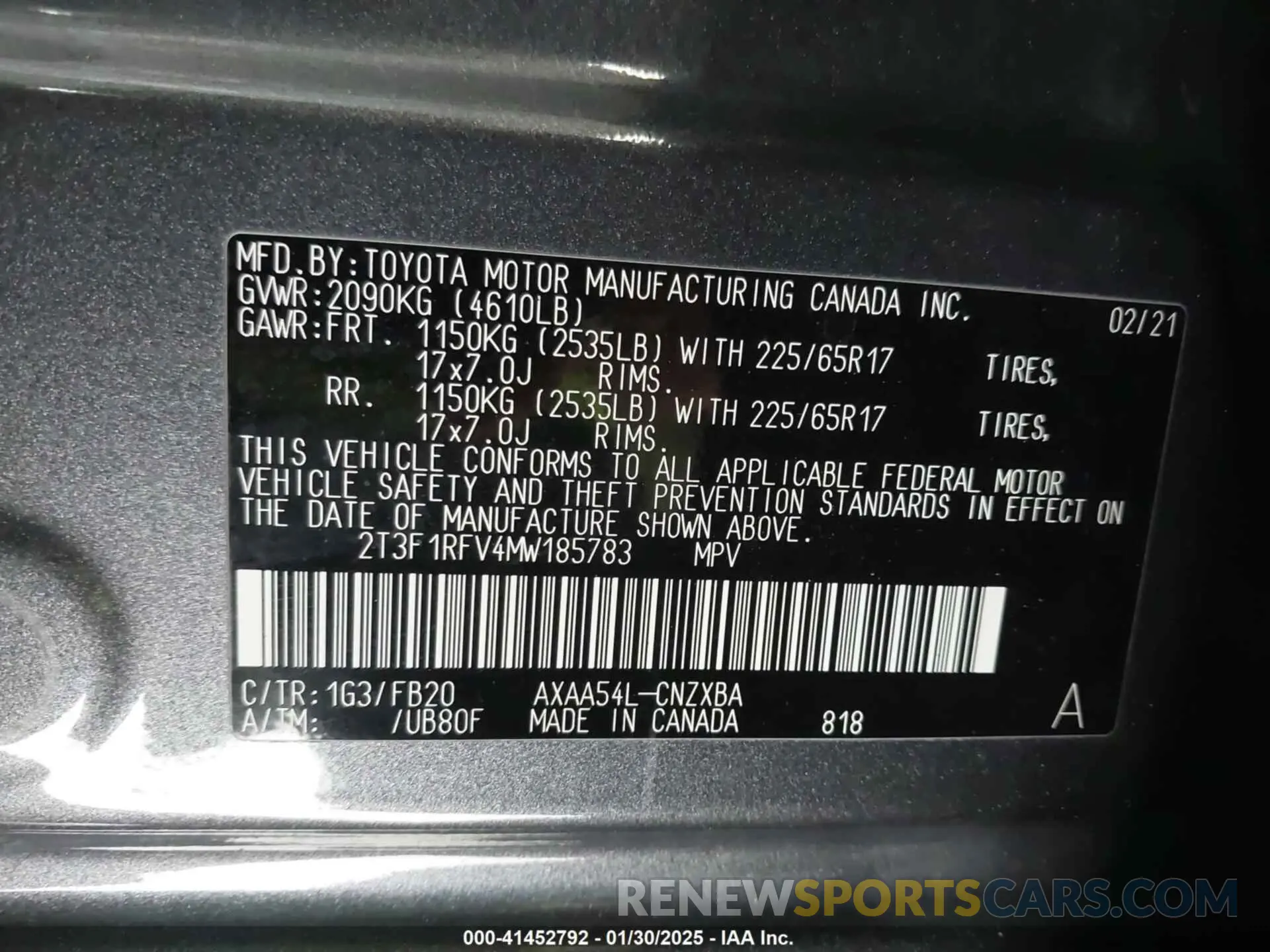 9 Photograph of a damaged car 2T3F1RFV4MW185783 TOYOTA RAV4 2021