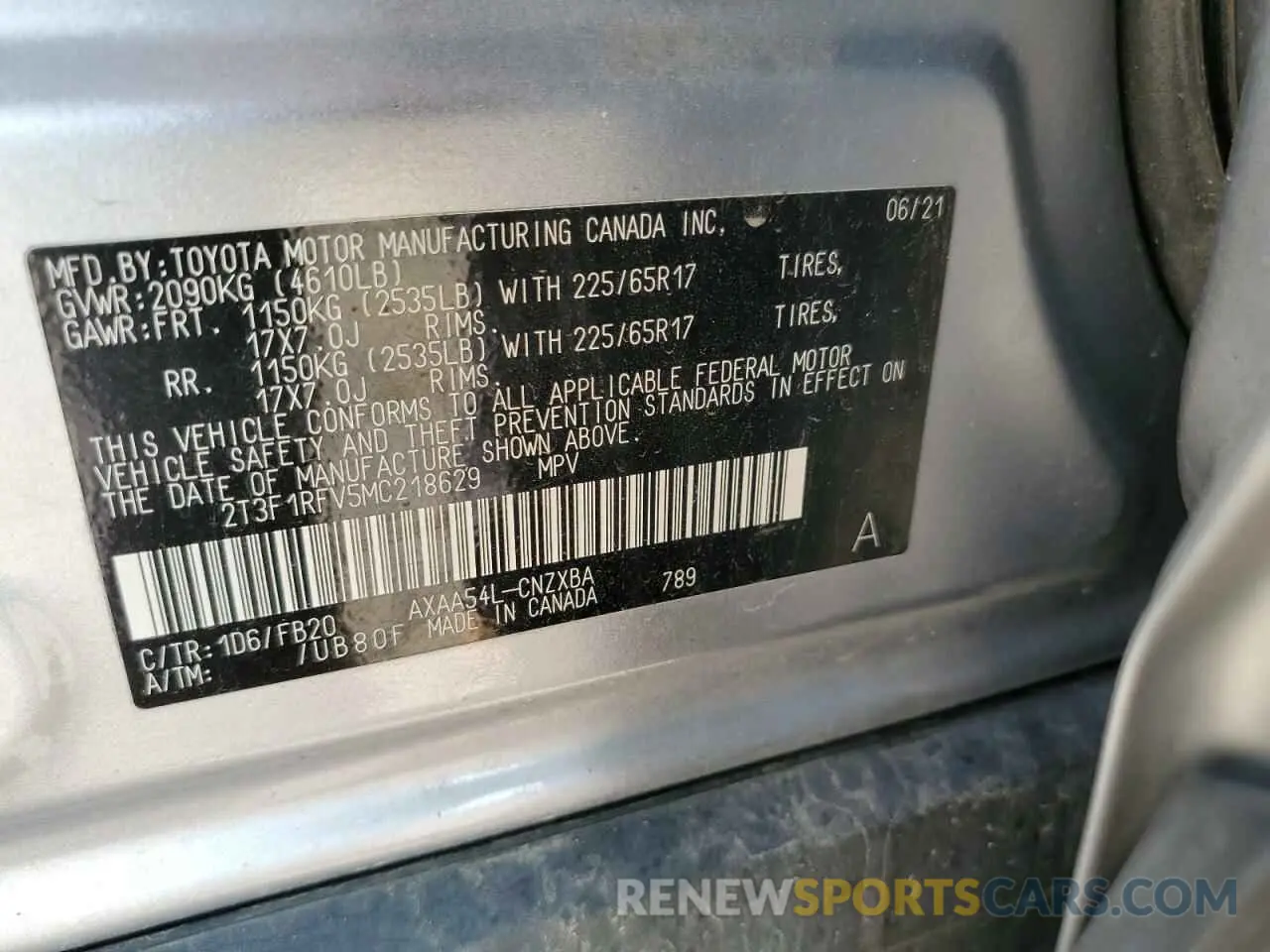 13 Photograph of a damaged car 2T3F1RFV5MC218629 TOYOTA RAV4 2021