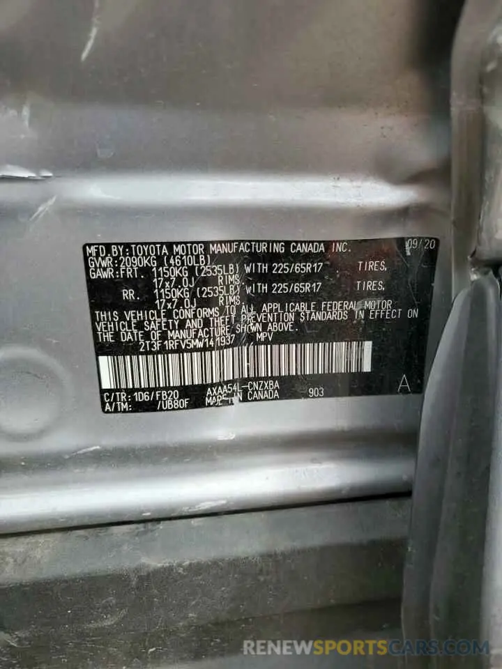 13 Photograph of a damaged car 2T3F1RFV5MW141937 TOYOTA RAV4 2021