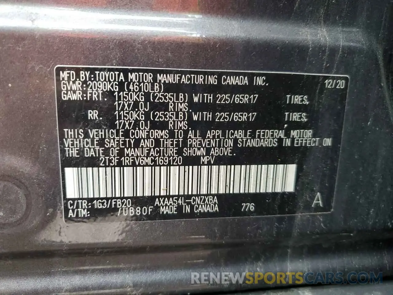 13 Photograph of a damaged car 2T3F1RFV6MC169120 TOYOTA RAV4 2021