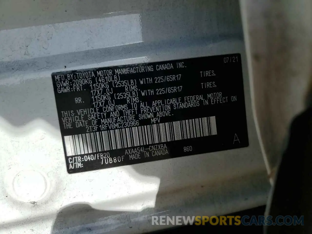 16 Photograph of a damaged car 2T3F1RFV6MC230966 TOYOTA RAV4 2021