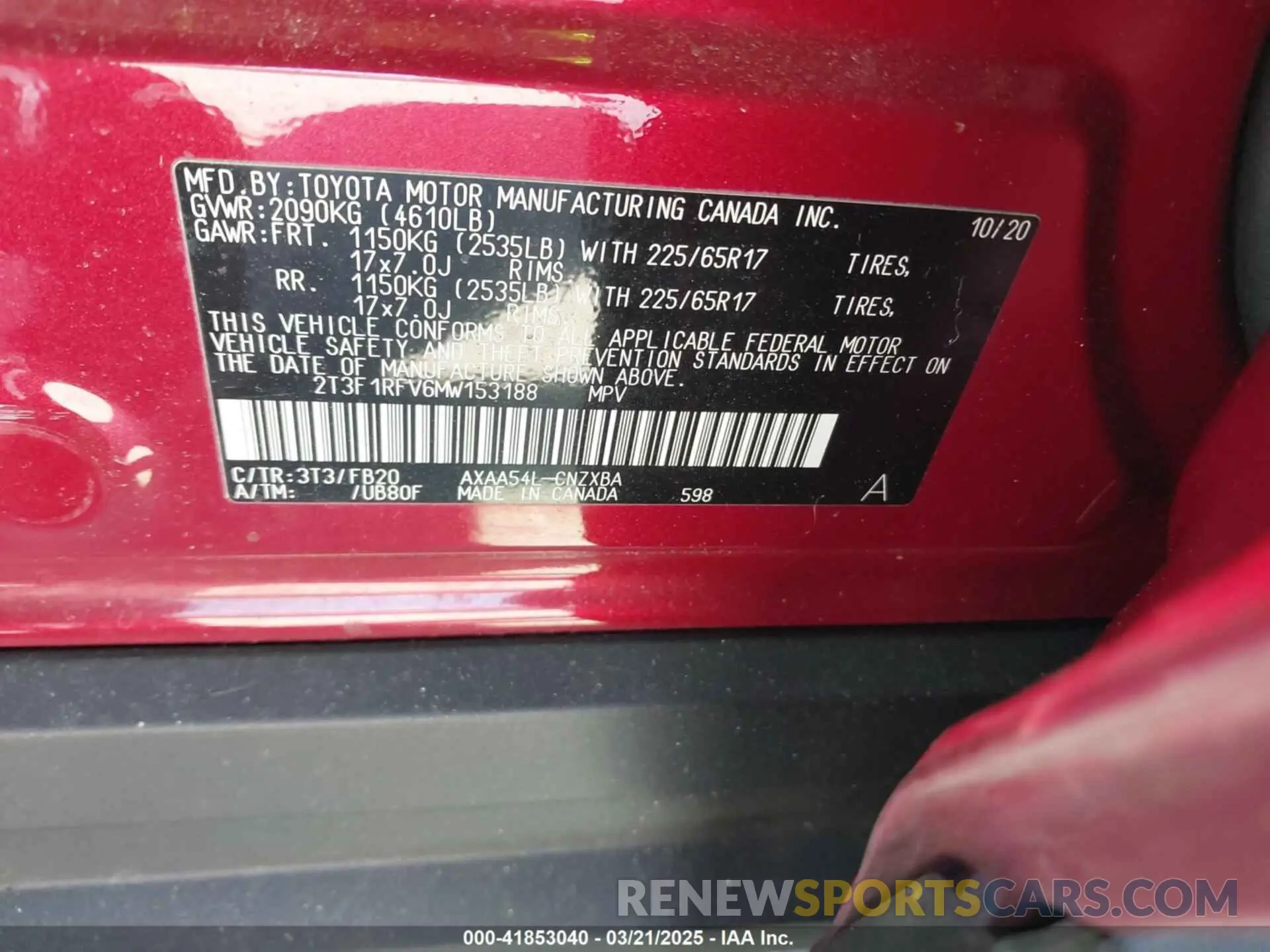 9 Photograph of a damaged car 2T3F1RFV6MW153188 TOYOTA RAV4 2021
