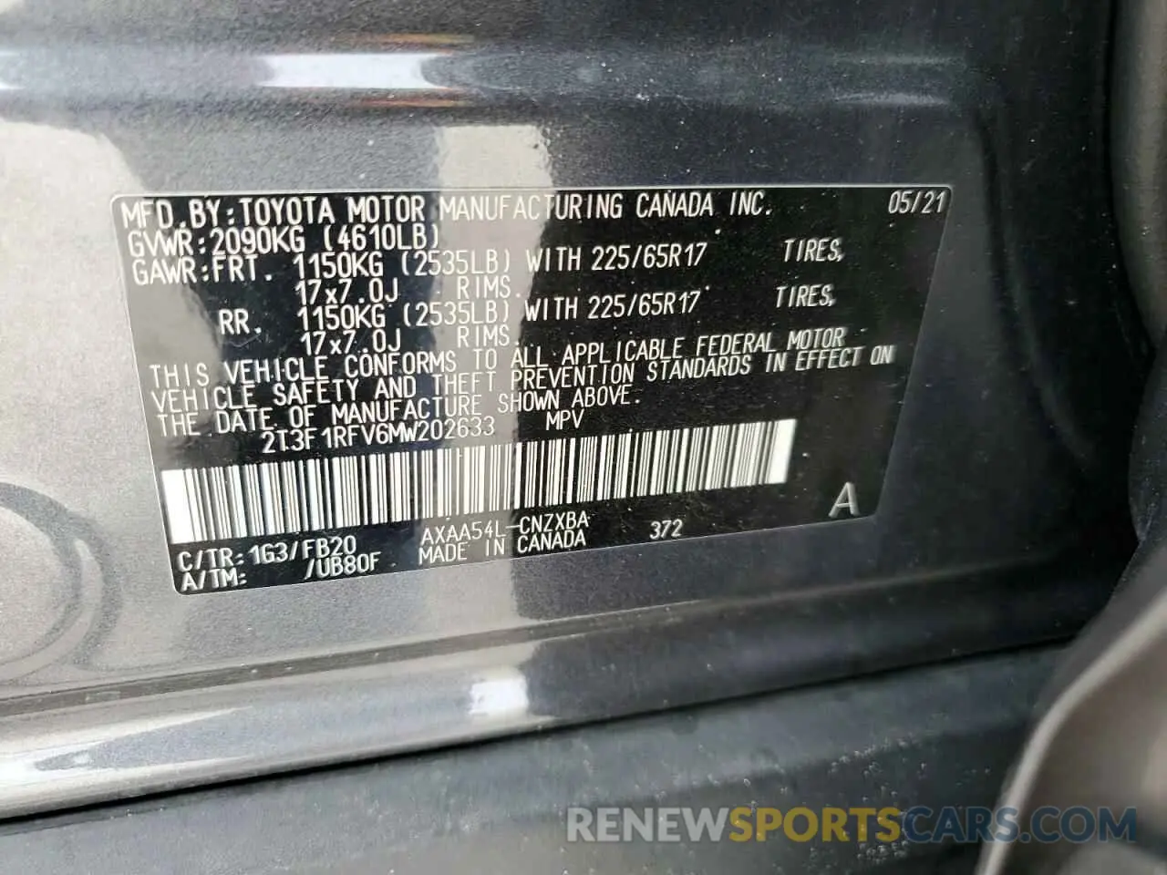 13 Photograph of a damaged car 2T3F1RFV6MW202633 TOYOTA RAV4 2021