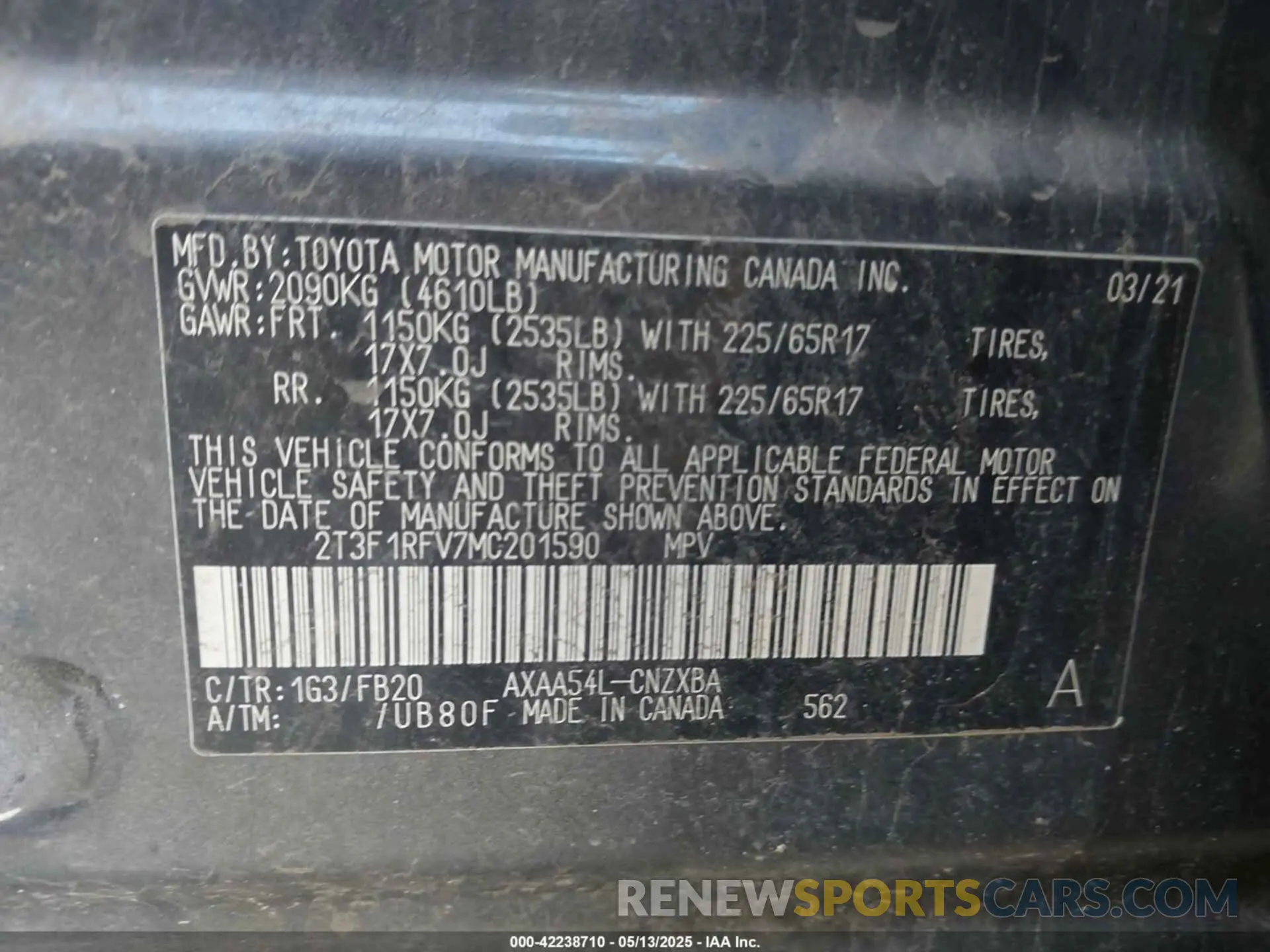 9 Photograph of a damaged car 2T3F1RFV7MC201590 TOYOTA RAV4 2021