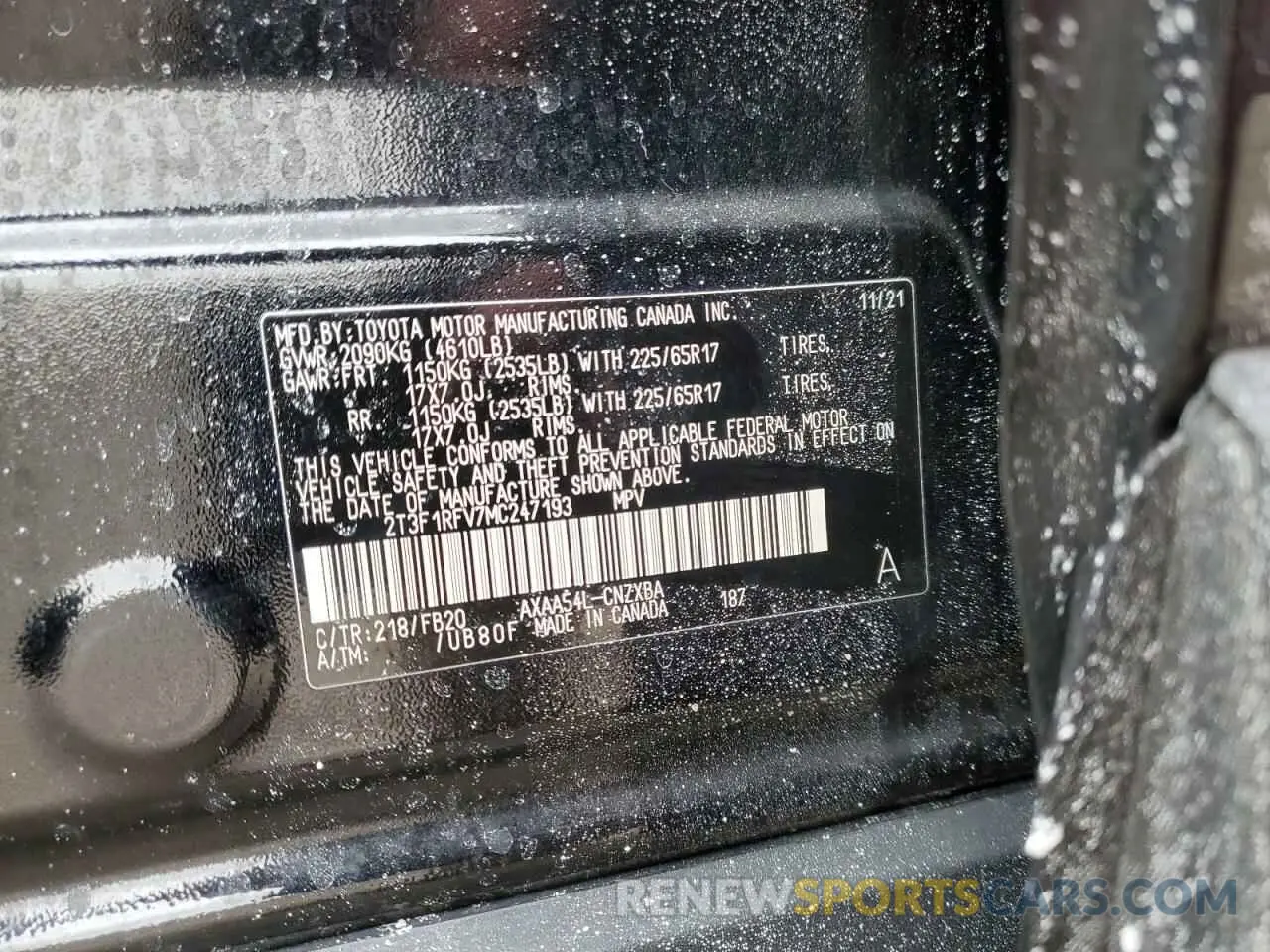 14 Photograph of a damaged car 2T3F1RFV7MC247193 TOYOTA RAV4 2021